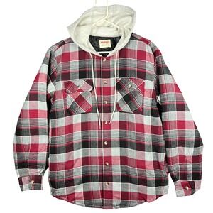 Wrangler Authentics Men's Plaid Quilted Lined Flannel Shirt Jacket Hoodie Red‎ M